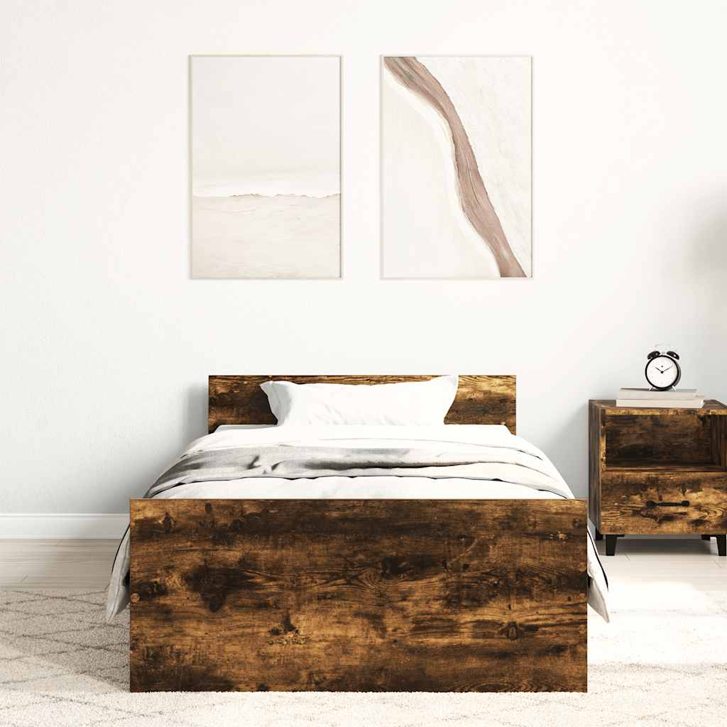 Bed Frame without Mattress Smoked Oak 90x190 cm Engineered Wood