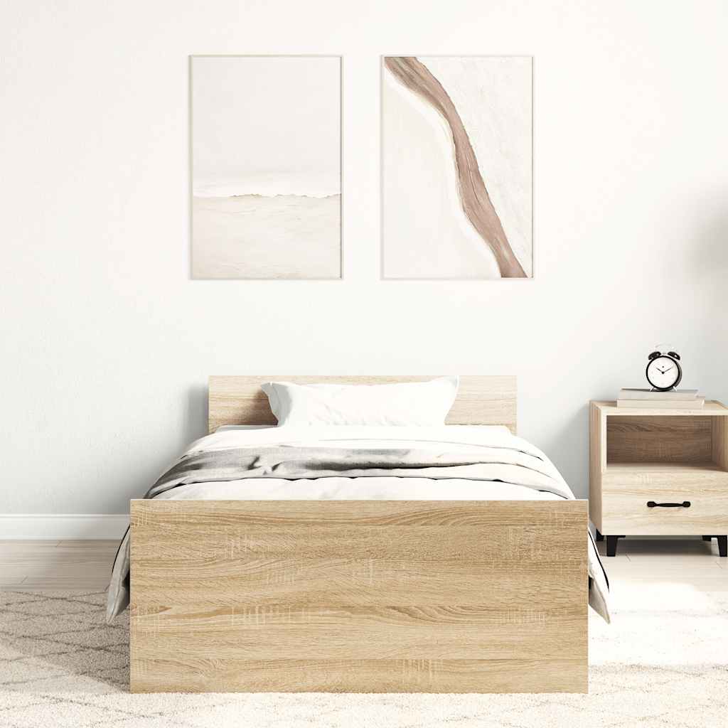 Bed Frame without Mattress Sonoma Oak 75x190 cm Engineered Wood