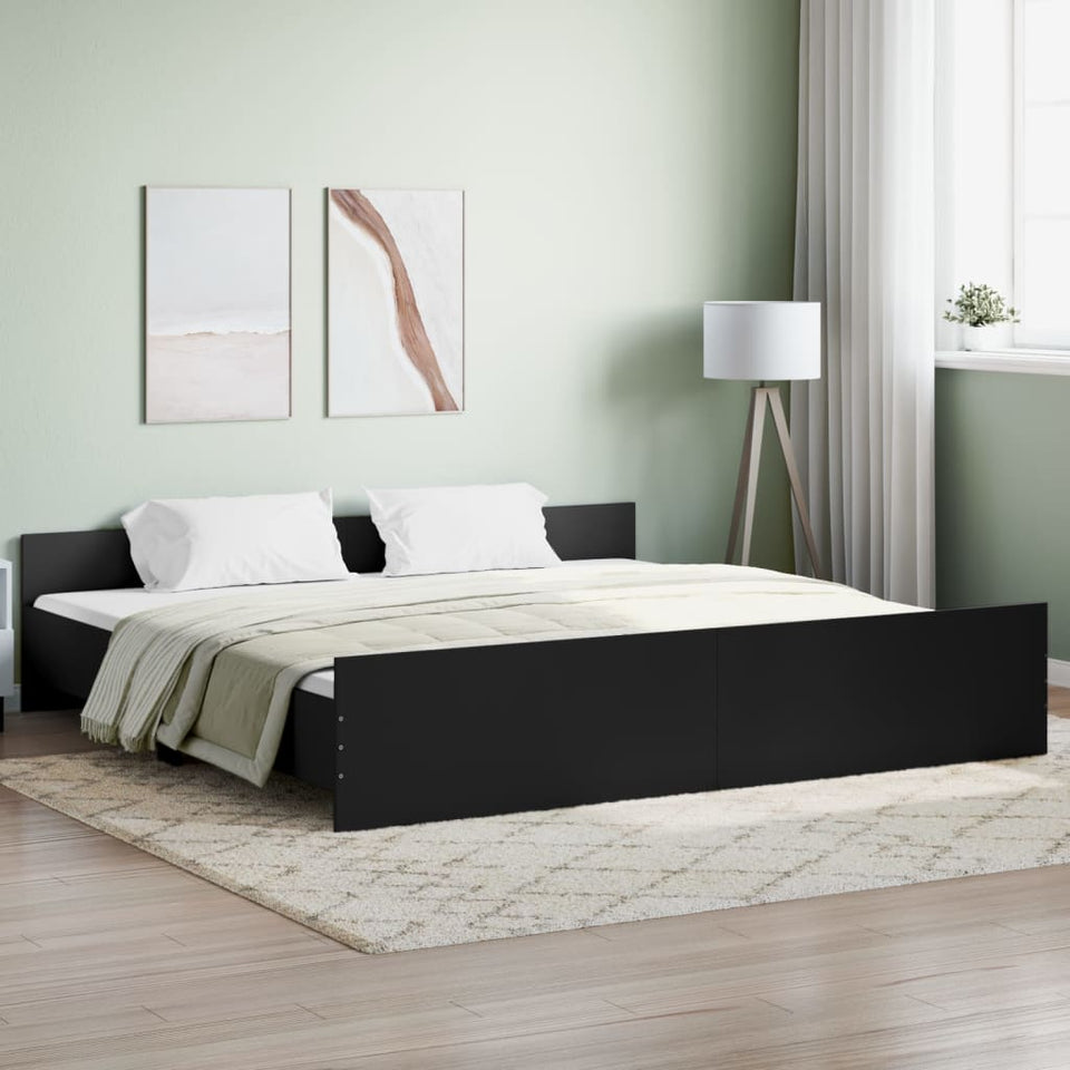 Bed Frame with Headboard and Footboard Black 200x200 cm