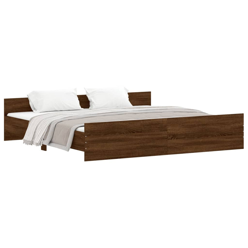 Bed Frame with Headboard and Footboard Brown Oak 200x200 cm