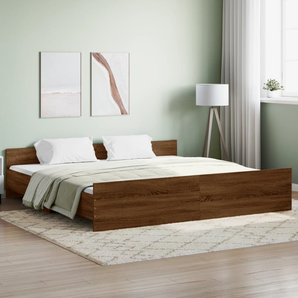 Bed Frame with Headboard and Footboard Brown Oak 200x200 cm