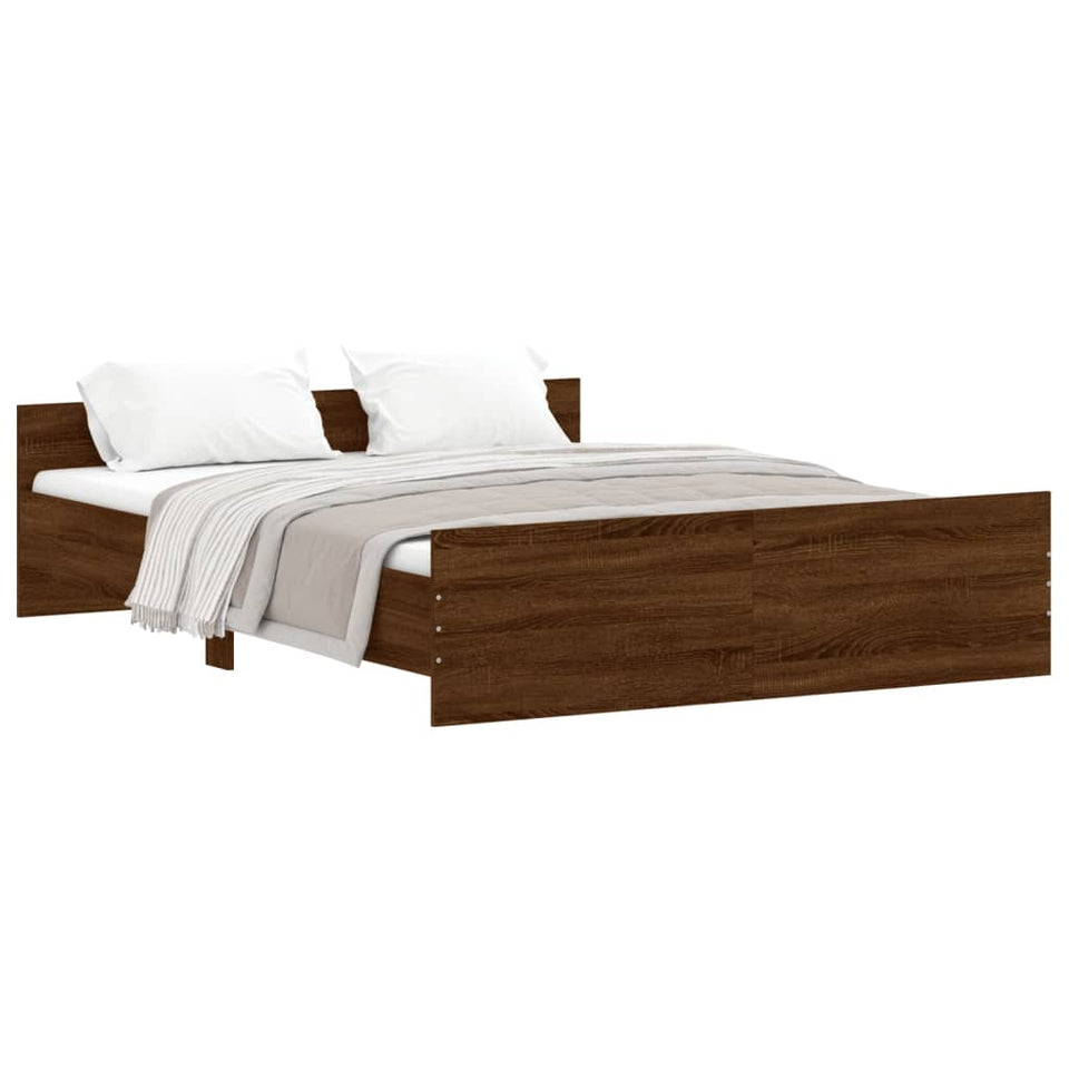 Bed Frame with Headboard and Footboard Brown Oak 140x200 cm