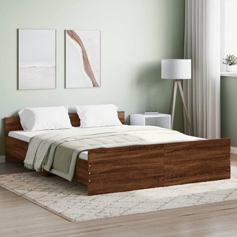 Bed Frame with Headboard and Footboard Brown Oak 140x200 cm