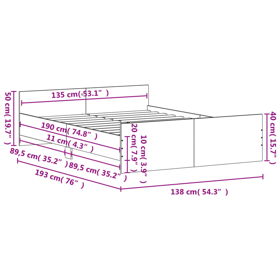 Bed Frame with Headboard and Footboard Concrete Grey 135x190 cm Double