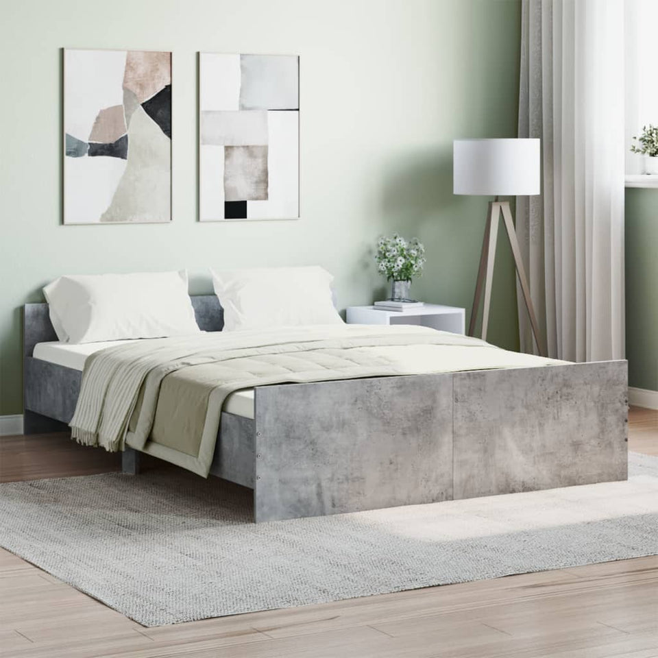 Bed Frame with Headboard and Footboard Concrete Grey 135x190 cm Double