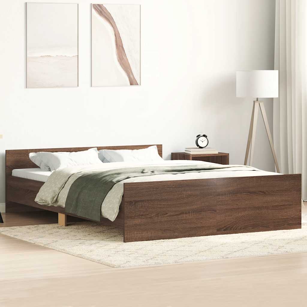 Bed Frame without Mattress Brown Oak 135x190 cm
