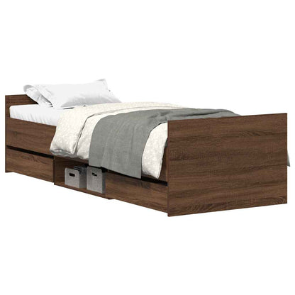 Bed Frame | Brown Oak | Engineered wood, Solid Pinewood, Plywood | Single