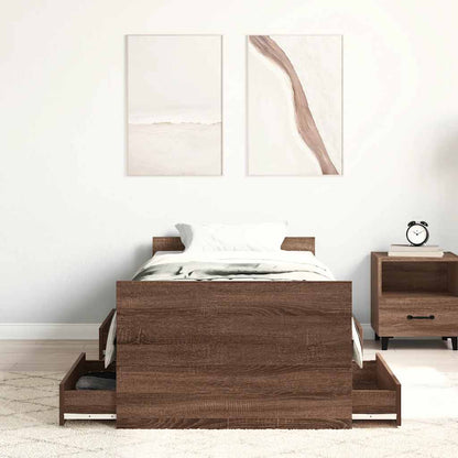 Bed Frame | Brown Oak | Engineered wood, Solid Pinewood, Plywood | Single