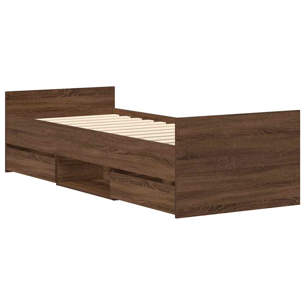 Bed Frame | Brown Oak | Engineered wood, Solid Pinewood, Plywood | Single