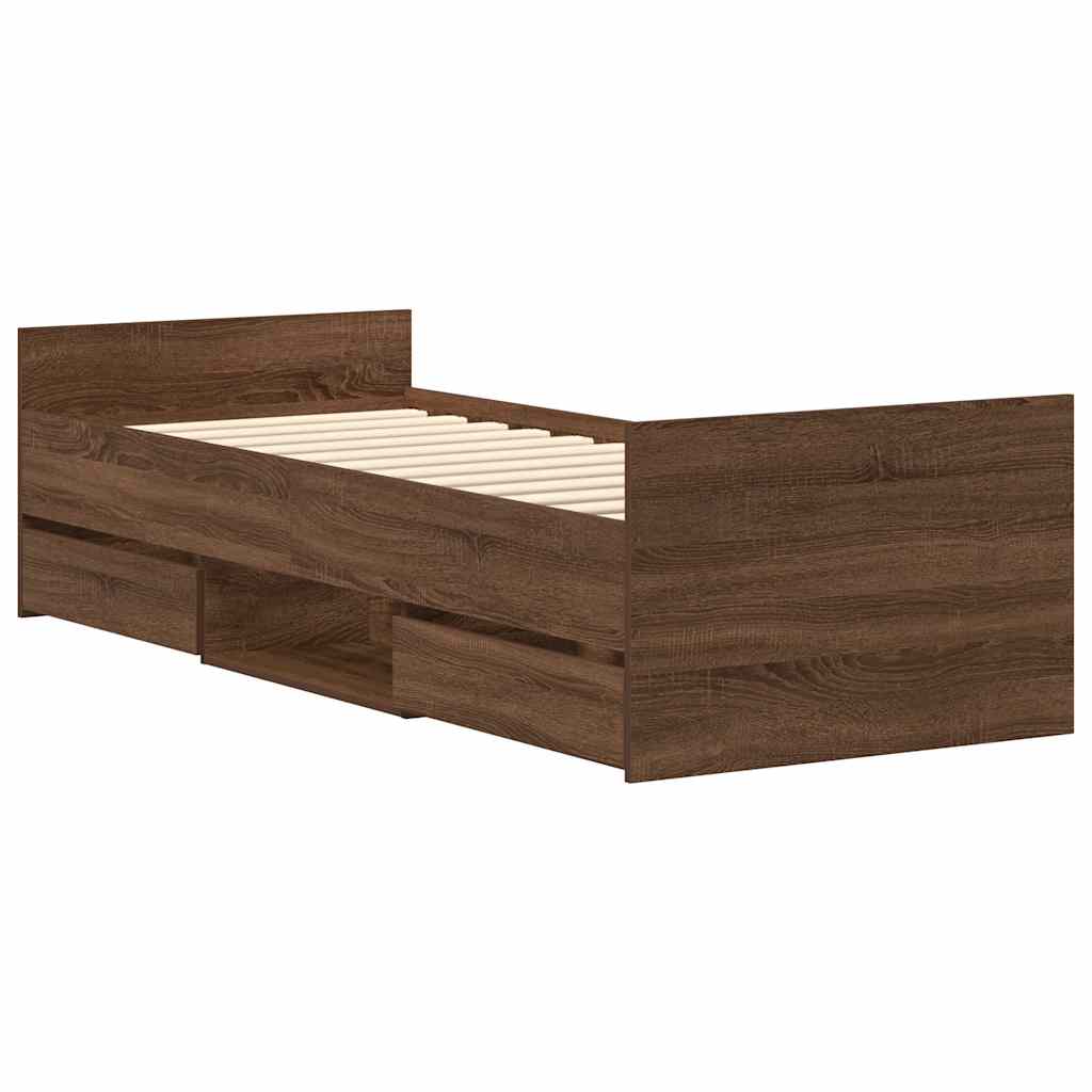 Bed Frame | Brown Oak | Engineered wood, Solid Pinewood, Plywood | Single