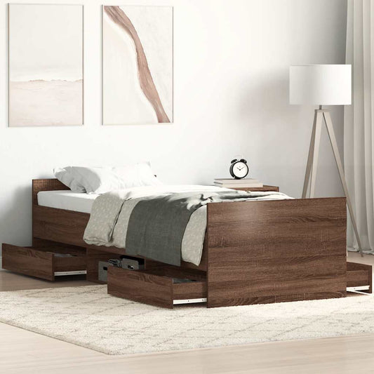 Bed Frame without Mattress Brown Oak 100x200 cm