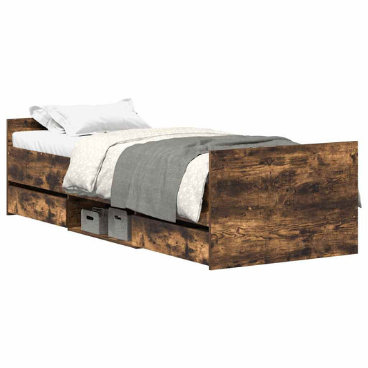 Bed Frame | Smoked Oak | Engineered Wood, Solid Pine Wood | 90x200 cm