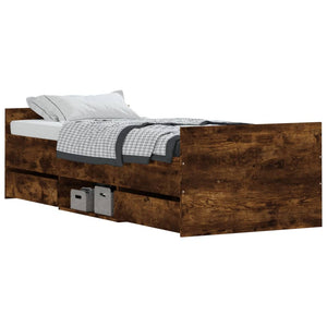 Bed Frame with Headboard and Footboard Smoked Oak 75x190 cm Small Single