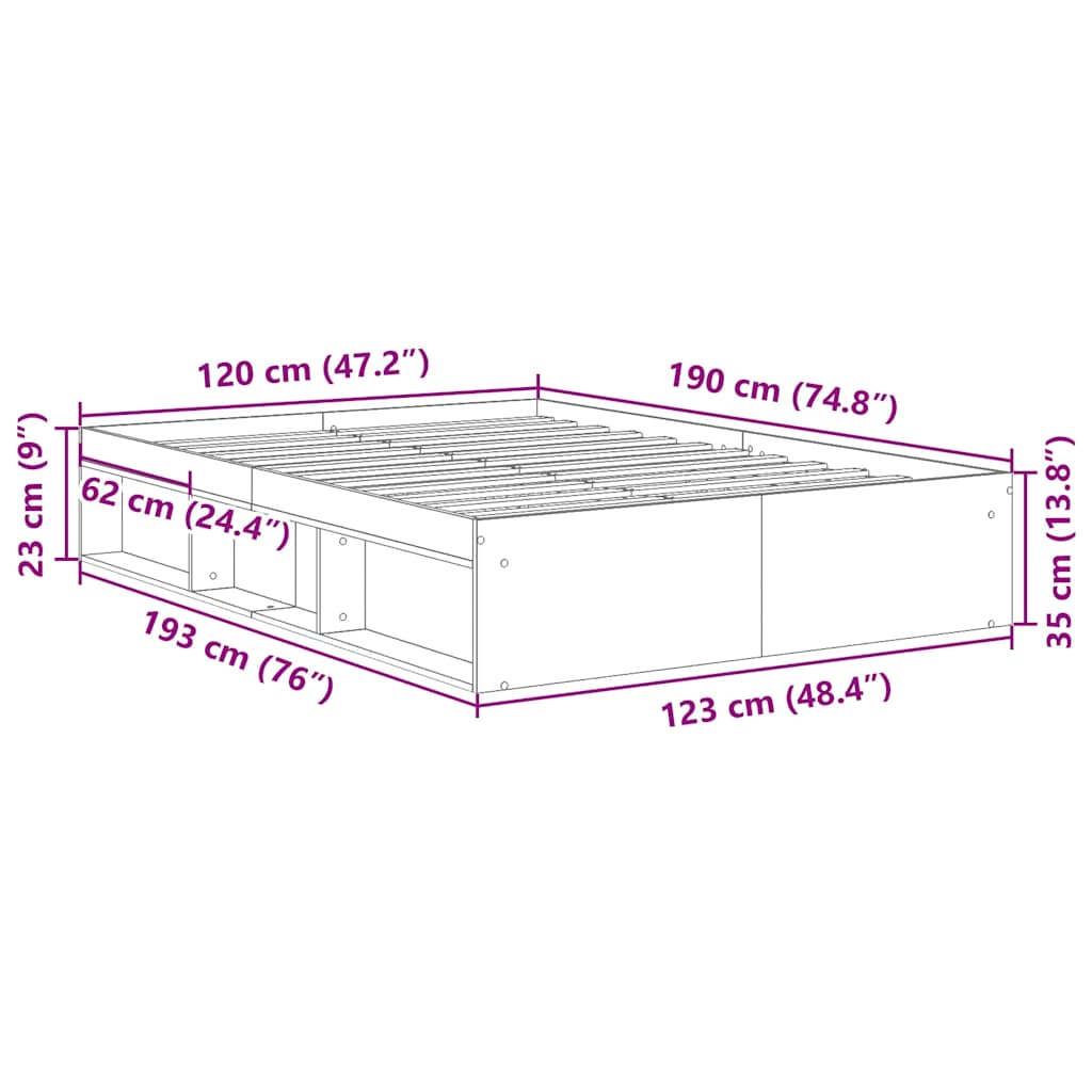 Bed Frame without Mattress Concrete Grey 120x190 cm Small Double Small Double