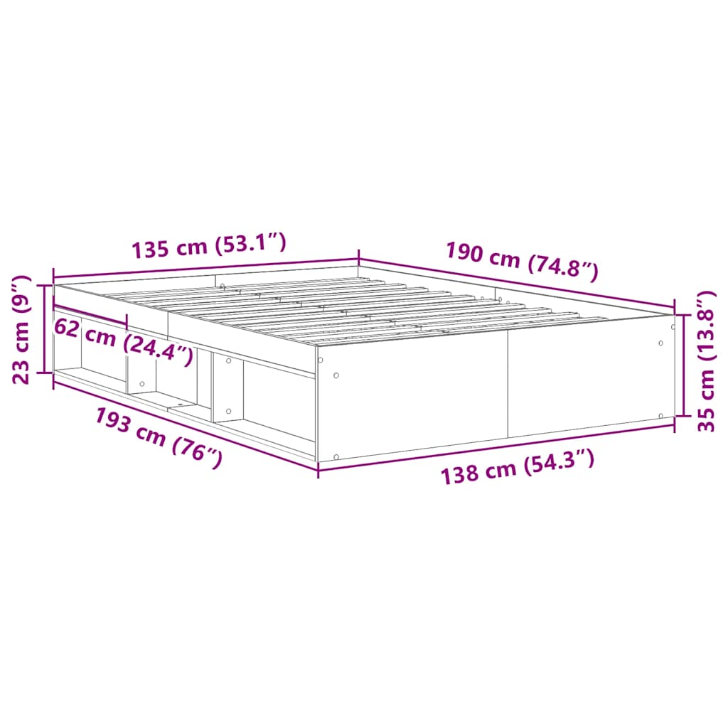 Bed Frame without Mattress Smoked Oak 135x190 cm Double Double