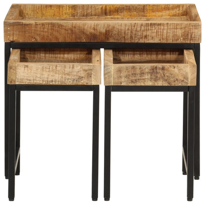 Nesting Coffee Tables 3 pcs Solid Rough Mango Wood and Iron