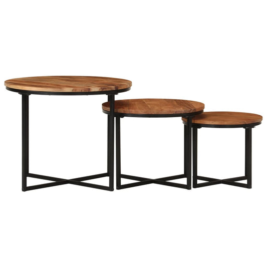 Nesting Coffee Tables 3 pcs Solid Wood Acacia and Iron