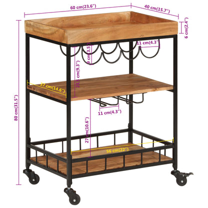 Bar Cart 60x40x80 cm Solid Wood Acacia and Iron