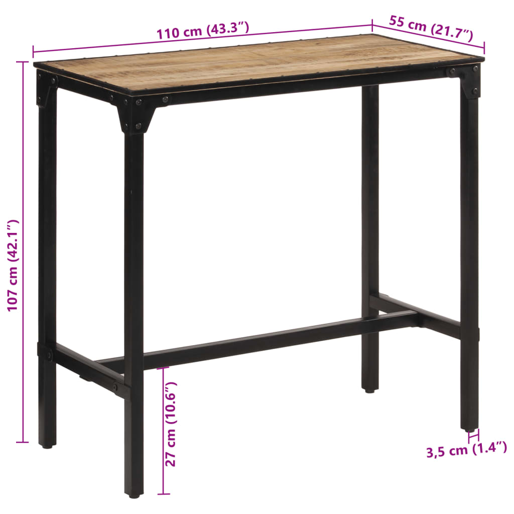 Bar Table 110x55x107 cm Solid Rough Wood Mango