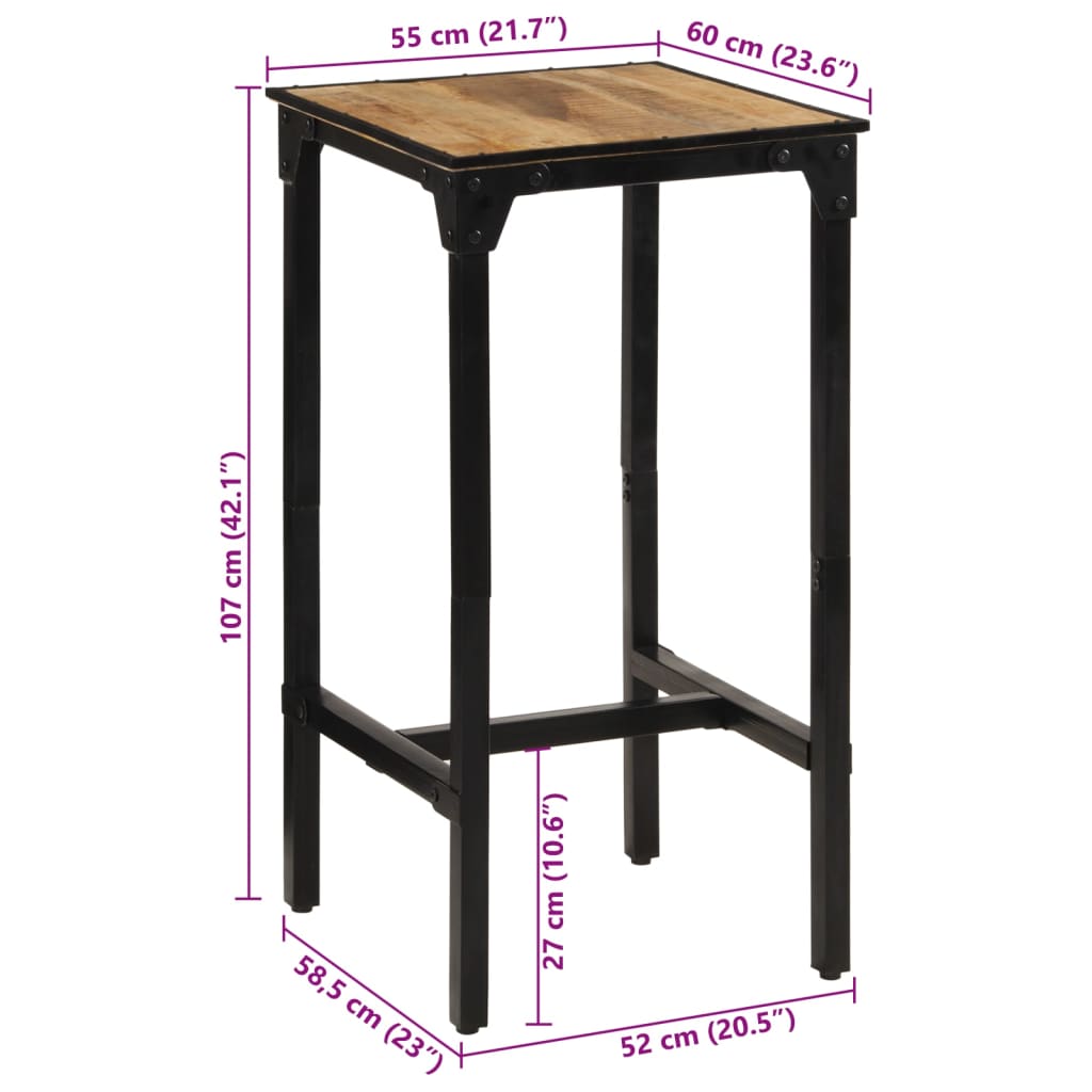 Bar Table 60x55x107 cm Solid Rough Wood Mango