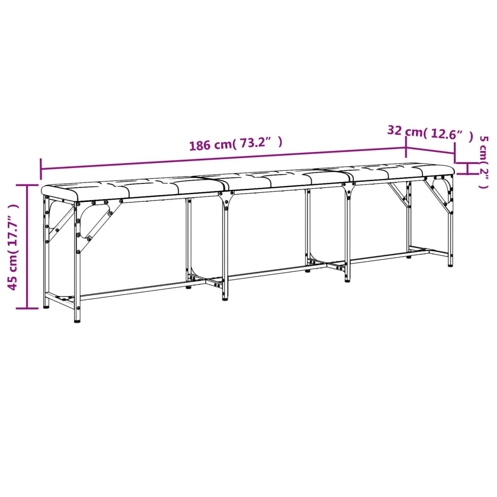 Dining Bench Light Grey 186x32x45 cm Steel and Fabric