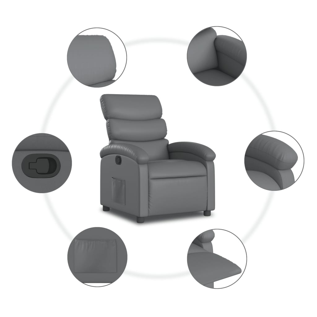 Recliner Chair Grey Faux Leather