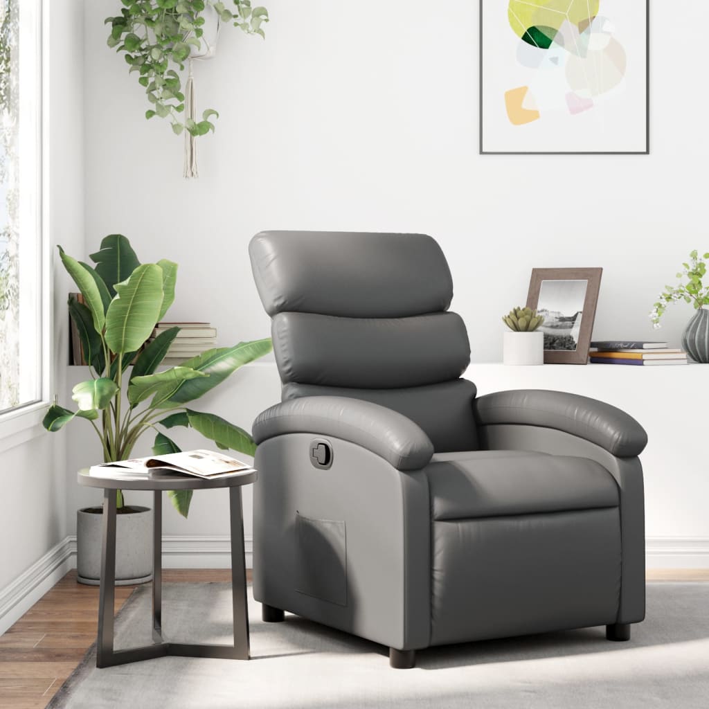 Recliner Chair Grey Faux Leather