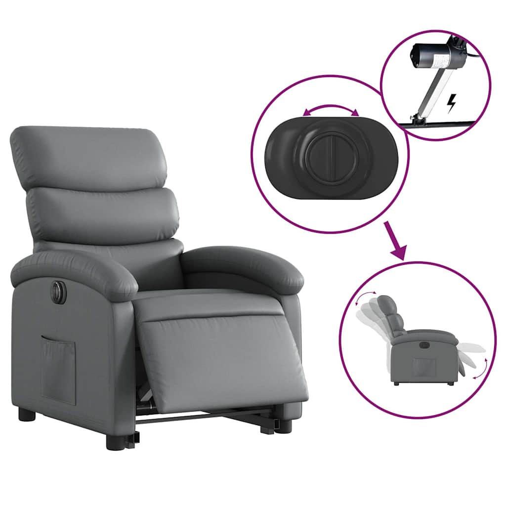 Electric Stand up Recliner Chair Gray Faux Leather