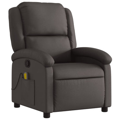 Massage Recliner Chair Dark Brown Real Leather