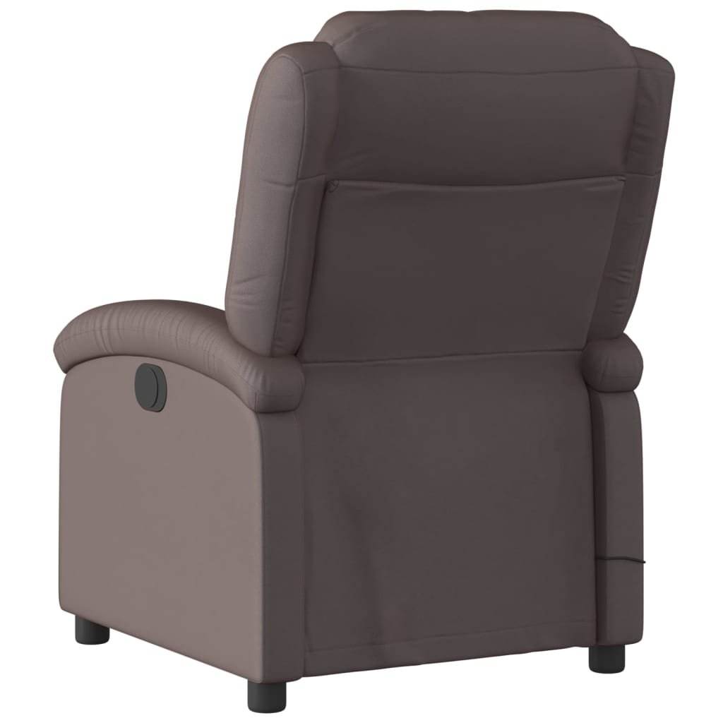 Massage Recliner Chair Dark Brown Real Leather