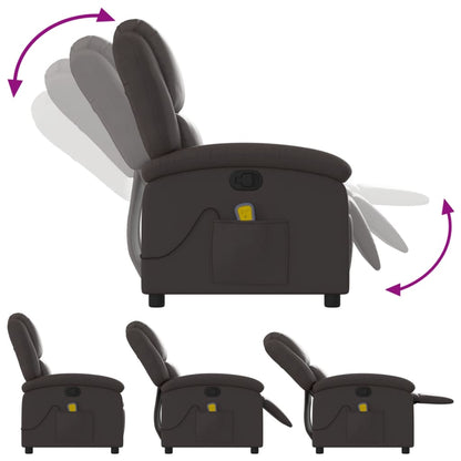 Massage Recliner Chair Dark Brown Real Leather