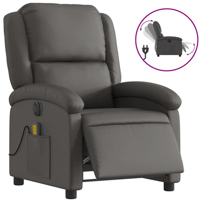 Electric Recliner Chair Gray Real Leather