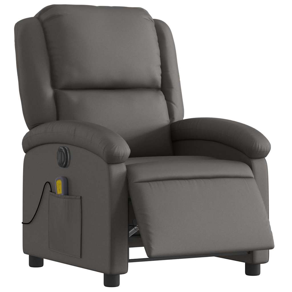 Electric Recliner Chair Gray Real Leather