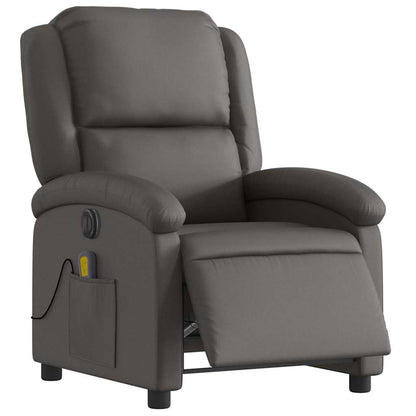 Electric Recliner Chair Gray Real Leather