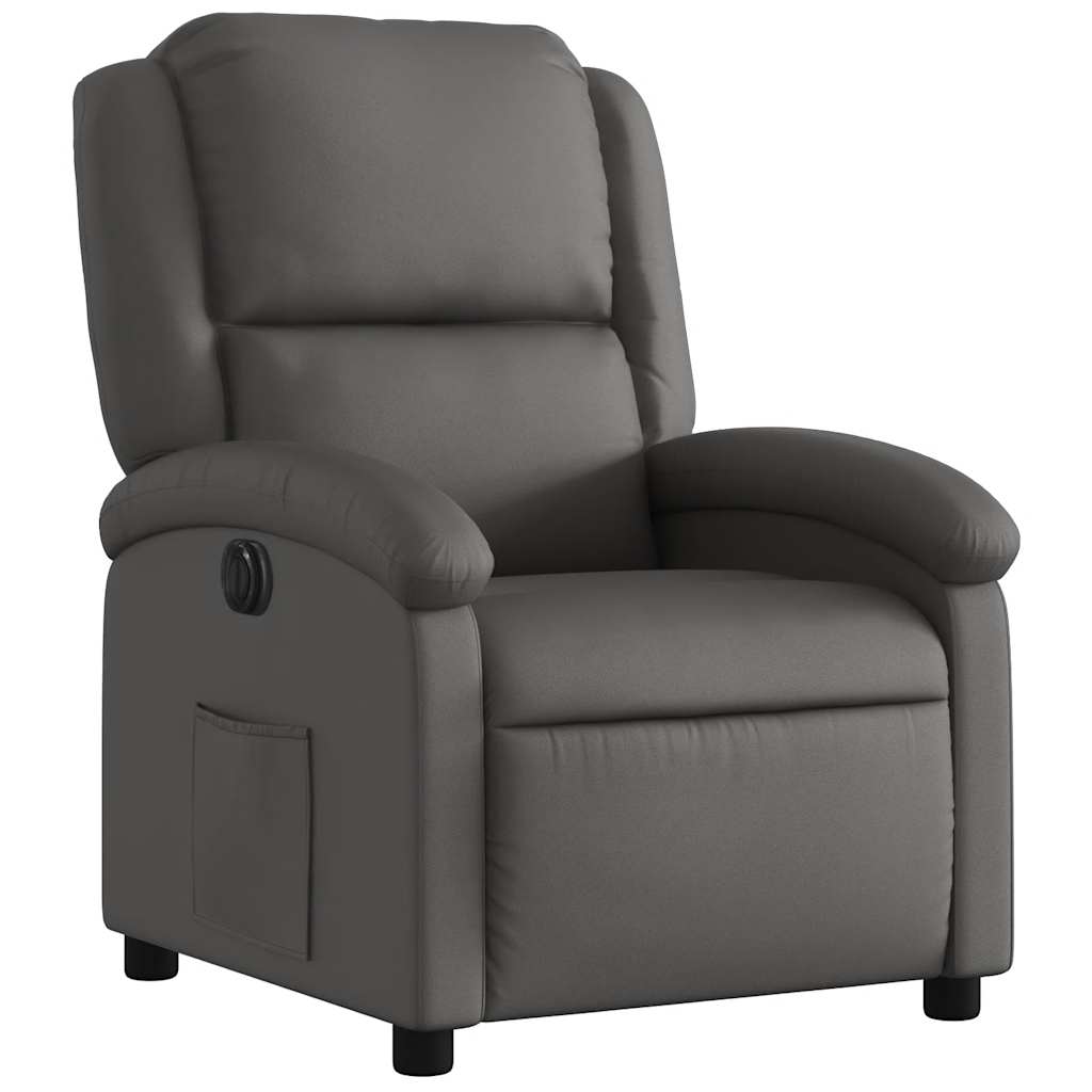 Electric Recliner Chair Gray Real Leather