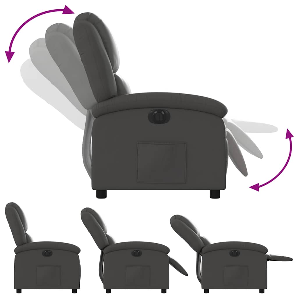 Electric Recliner Chair Gray Real Leather