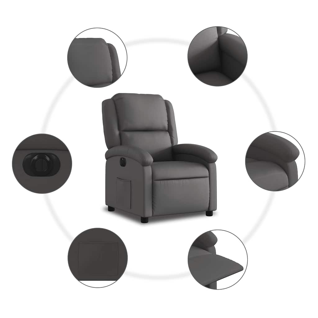 Electric Recliner Chair Gray Real Leather