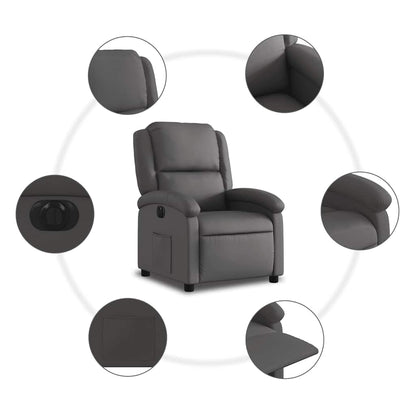 Electric Recliner Chair Gray Real Leather