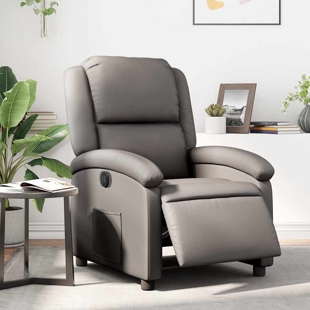 Electric Recliner Chair Gray Real Leather