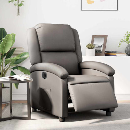 Electric Recliner Chair Gray Real Leather