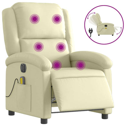 Electric Massage Recliner Chair Cream Real Leather