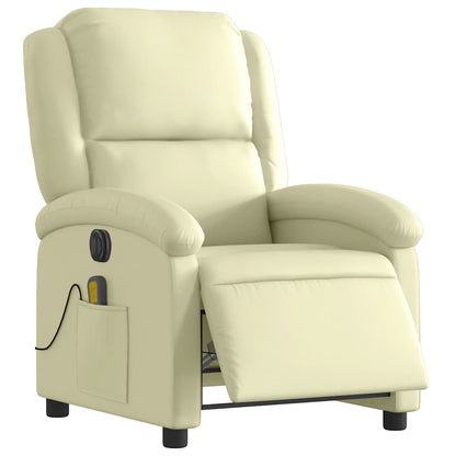 Electric Massage Recliner Chair Cream Real Leather