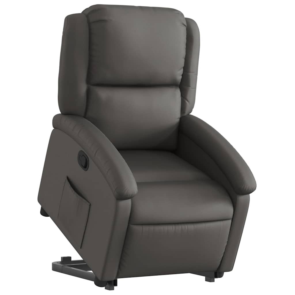 Stand up Recliner Chair Gray Real Leather