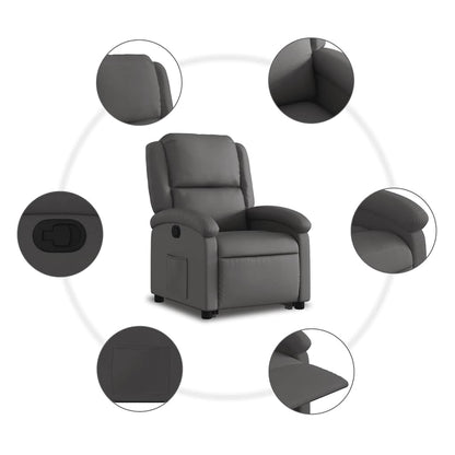 Stand up Recliner Chair Gray Real Leather