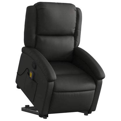 Stand up Massage Recliner Chair Black Real Leather