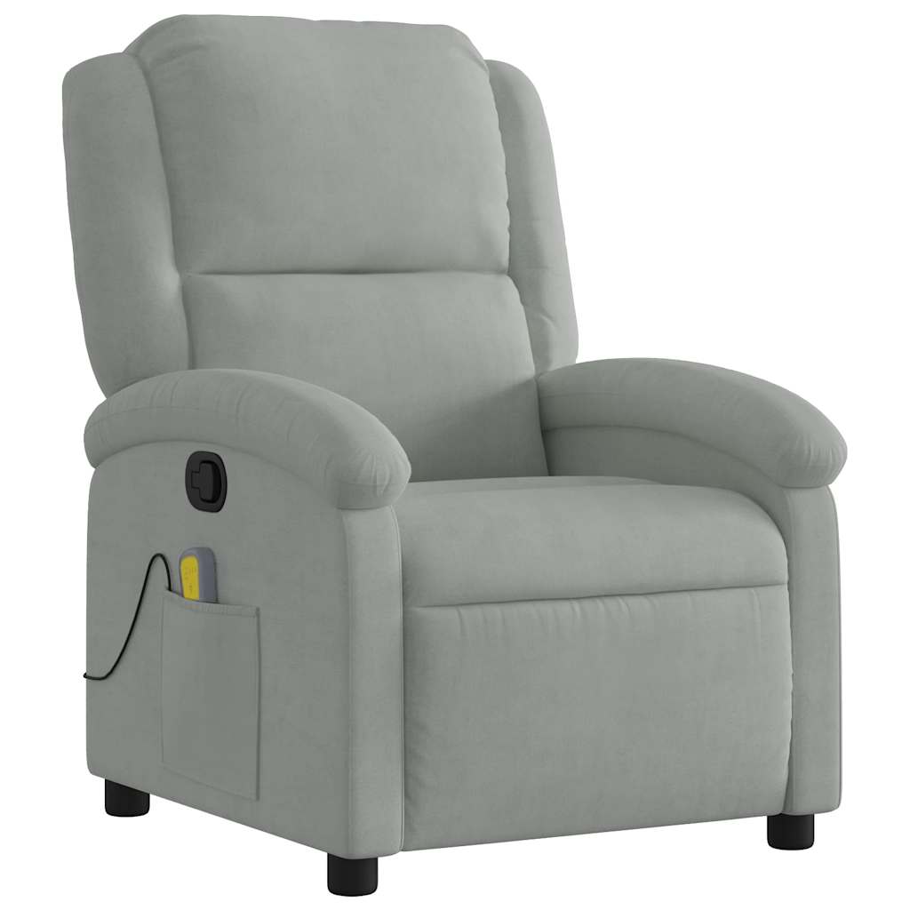Massage Recliner Chair Light Grey Velvet