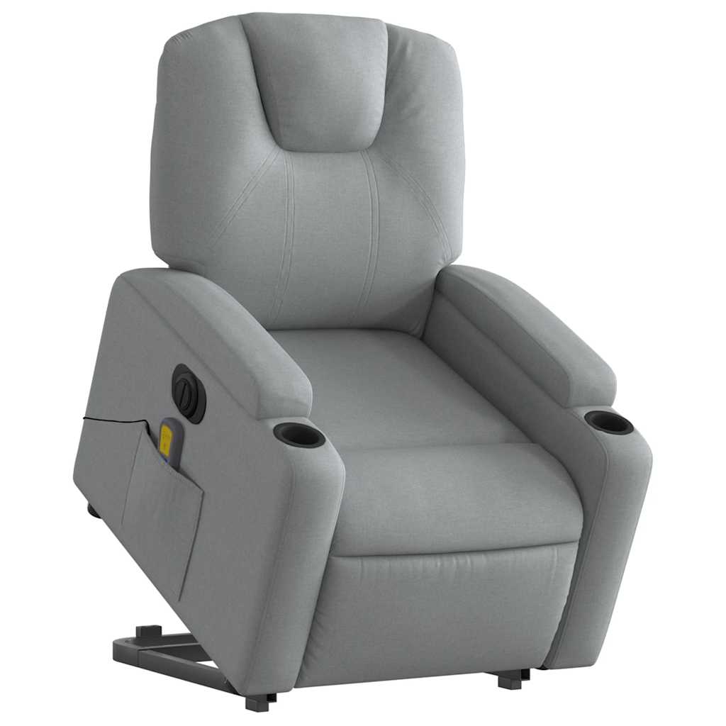 Electric Stand up Massage Recliner Chair Light Gray Fabric