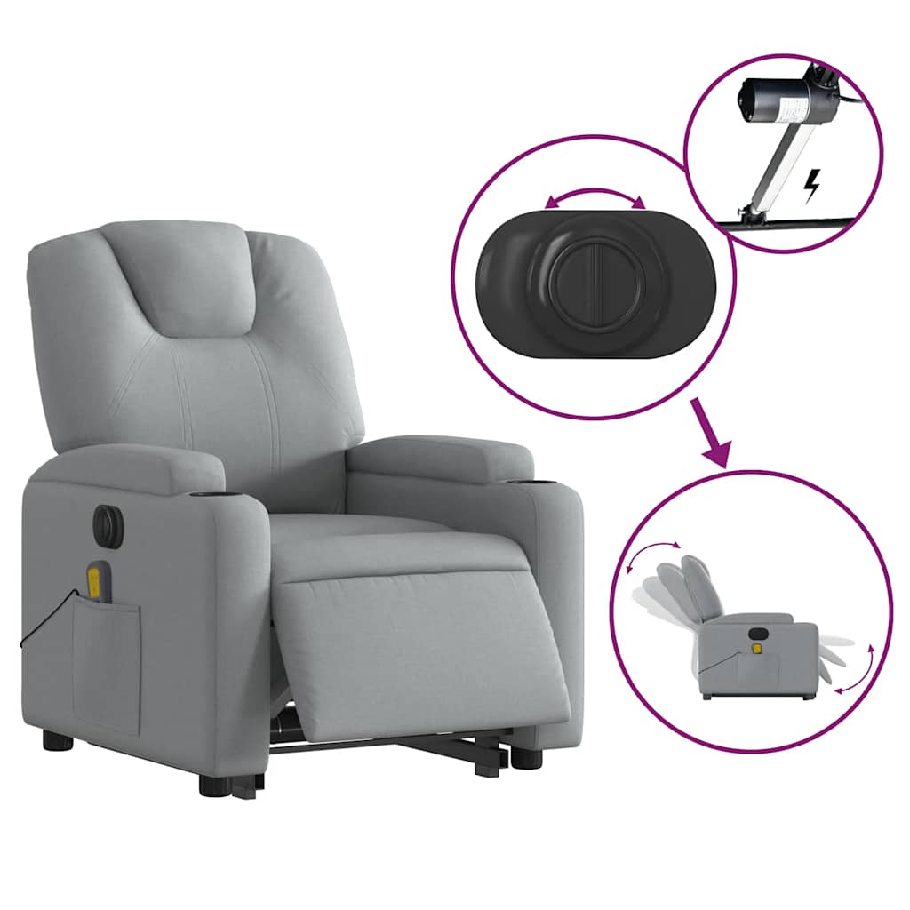 Electric Stand up Massage Recliner Chair Light Gray Fabric