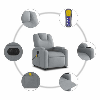 Electric Stand up Massage Recliner Chair Light Gray Fabric