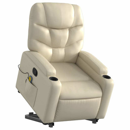 Stand up Massage Recliner Chair Cream Faux Leather